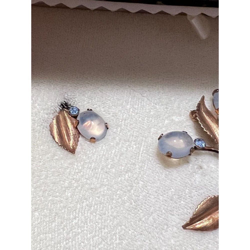 Vintage Signed VAN DELL 12k Gold Filled Brooch & Scew-Back Earring Set Blue - Picture 5 of 16
